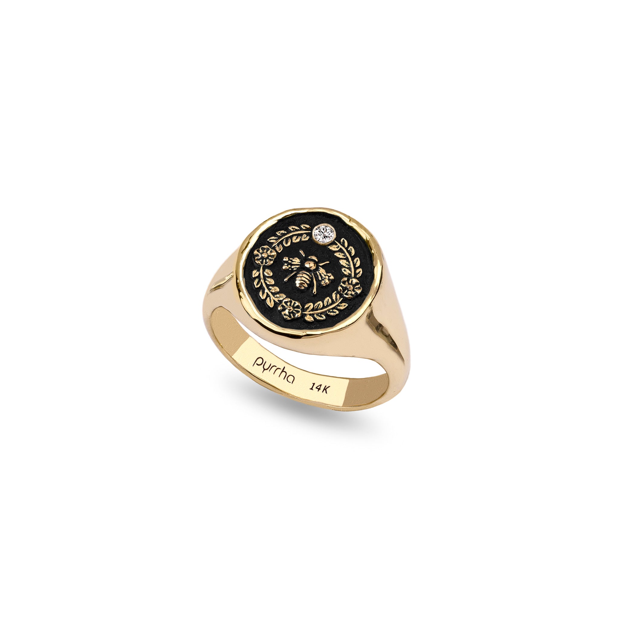 Honeybee 14K Gold Diamond Set Signet Ring