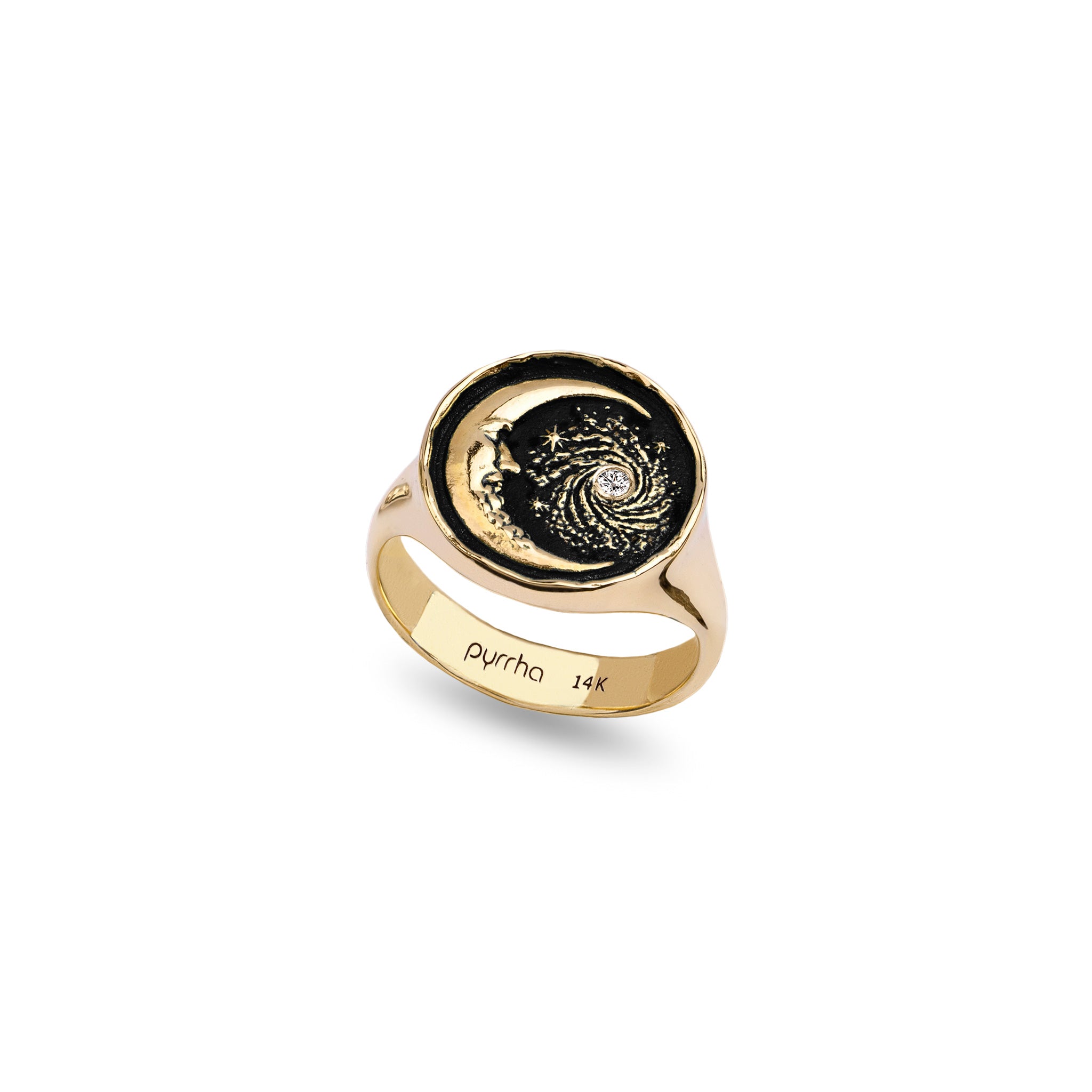 Trust the Universe 14K Gold Diamond Set Signet Ring