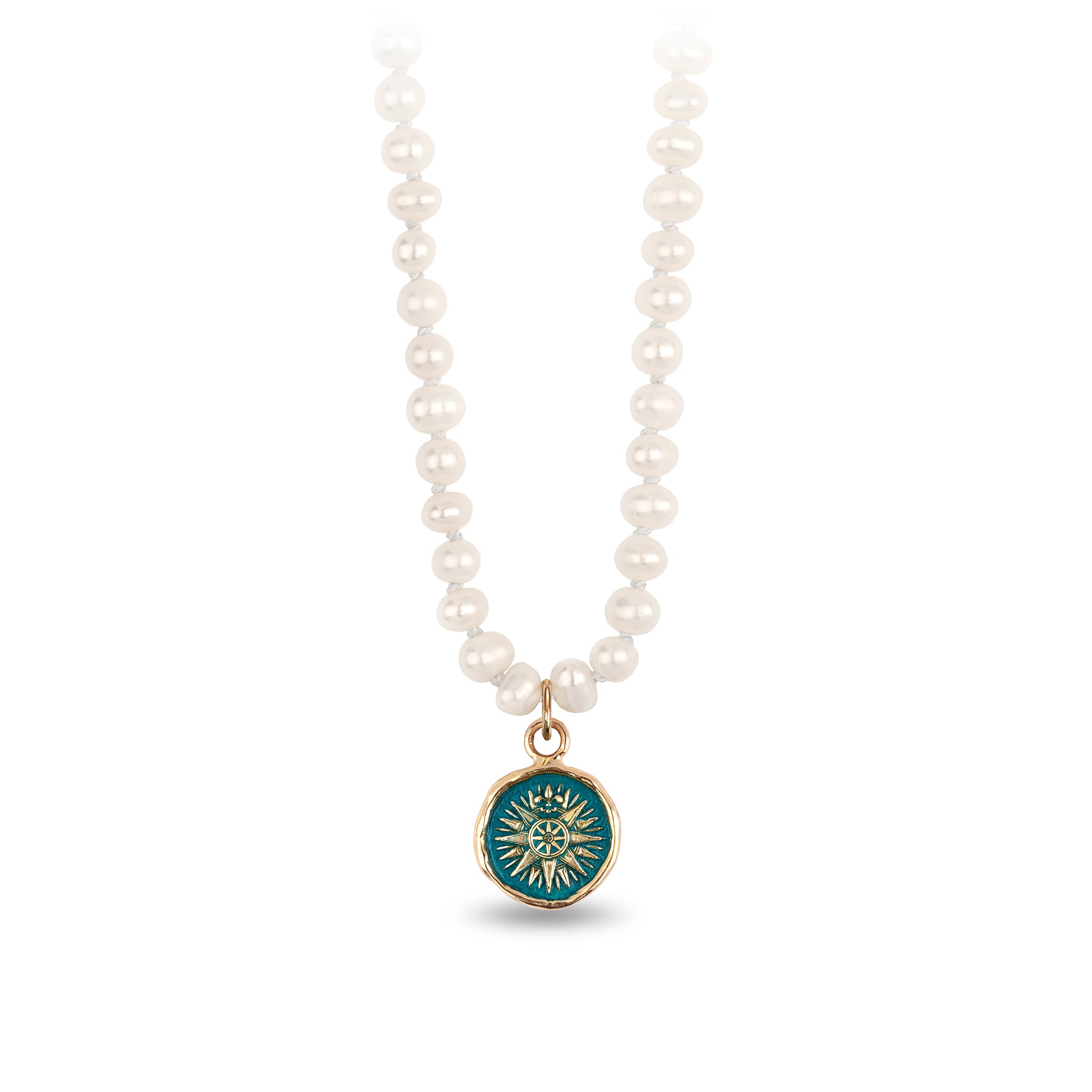 Direction 14K Gold Talisman on Knotted Freshwater Pearl Necklace - True Colors
