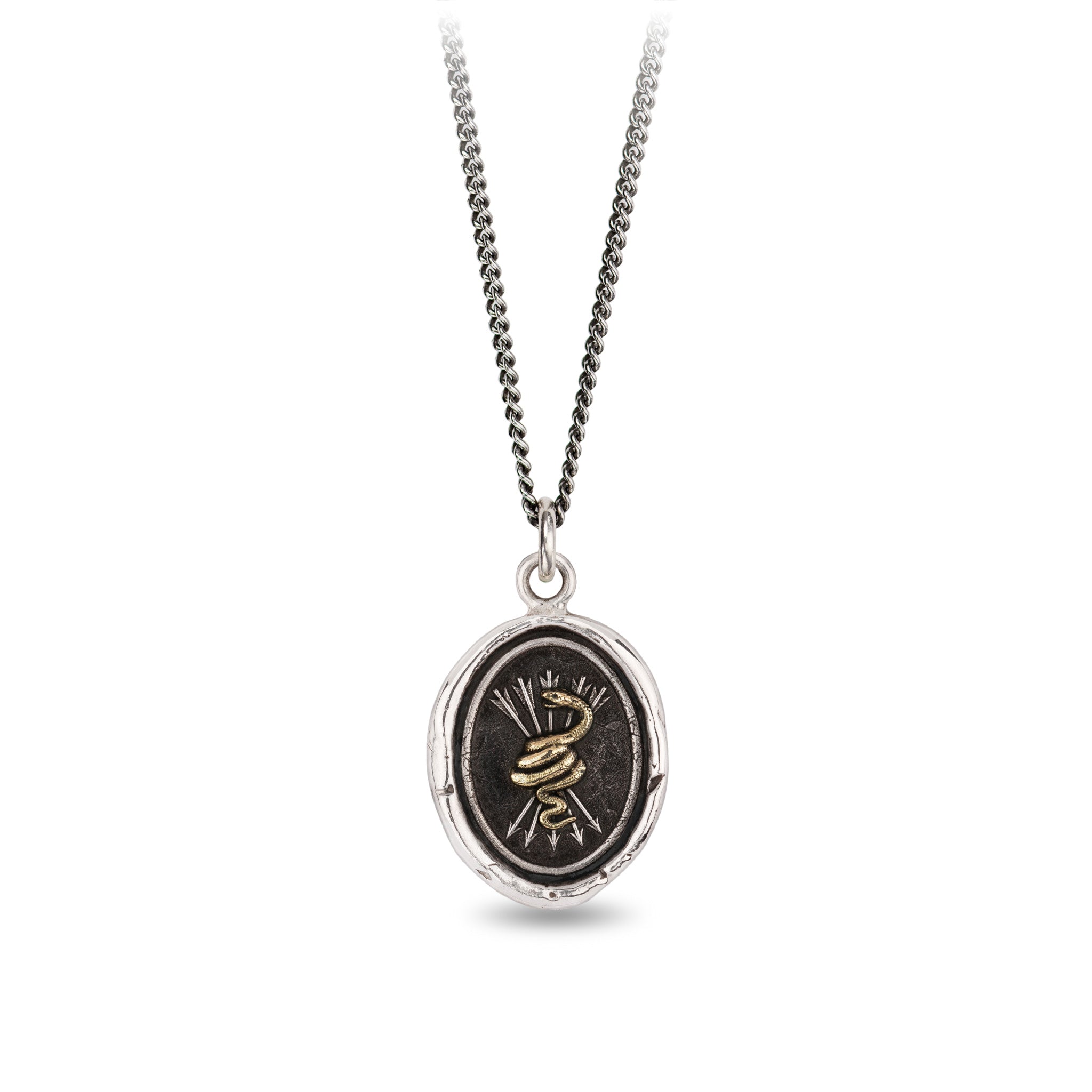 Snake & Arrows 14K Gold on Silver Talisman