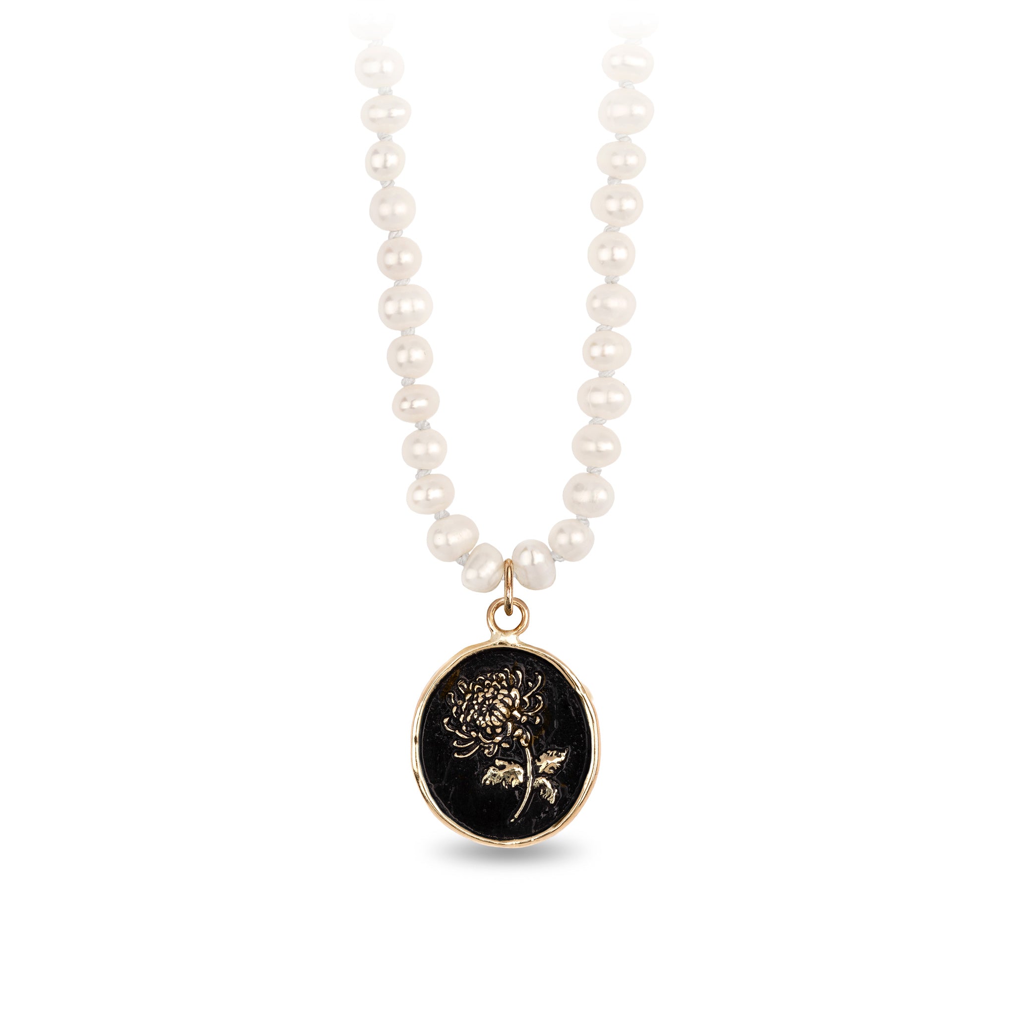 Healing Journey 14K Gold Talisman on Knotted Freshwater Pearl Necklace