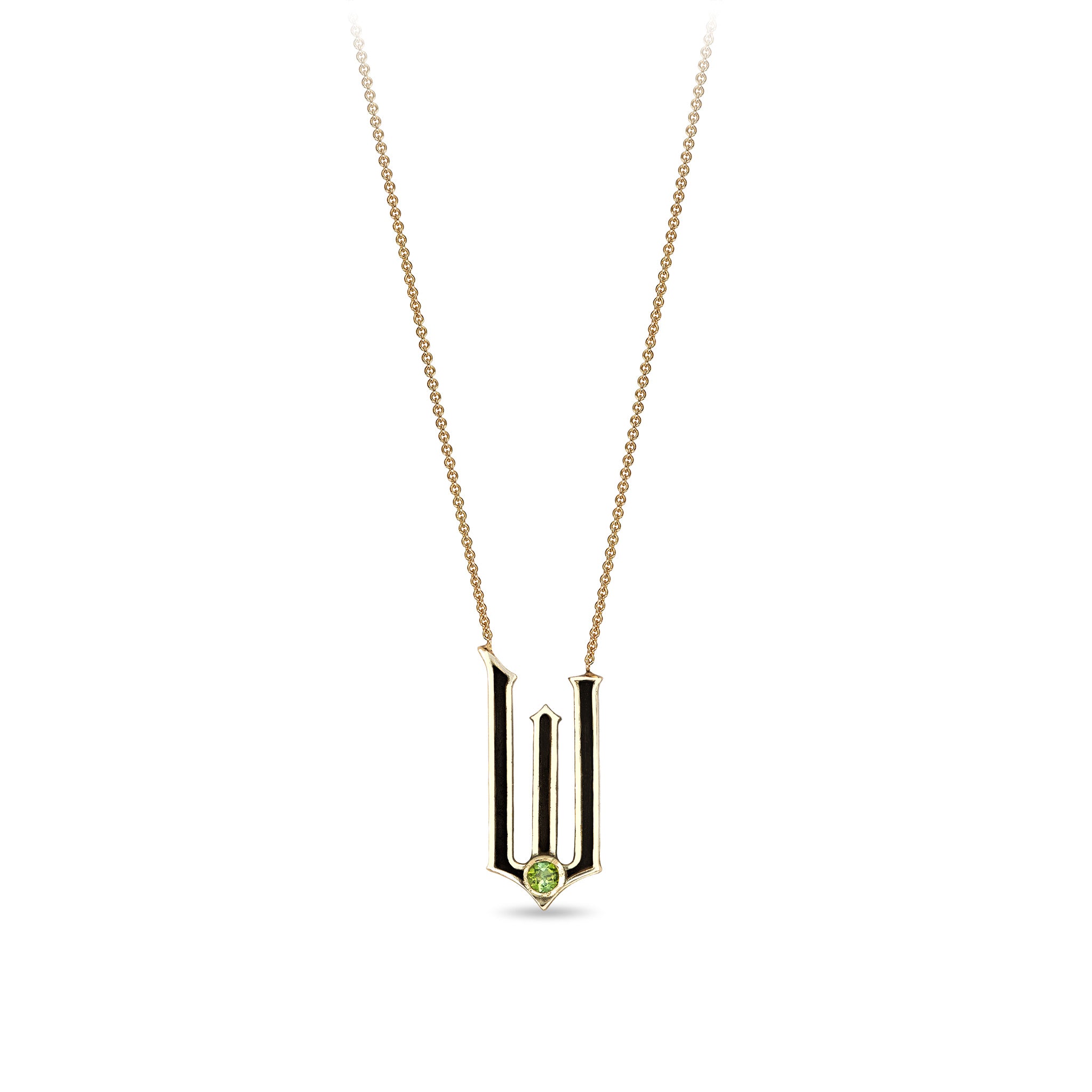 W 14K Gold Green Tourmaline Set Inline Necklace