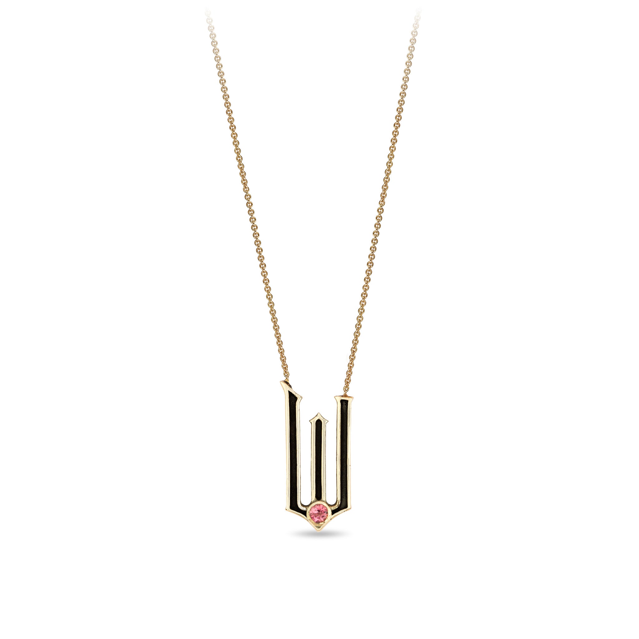 W 14K Gold Pink Tourmaline Set Inline Necklace