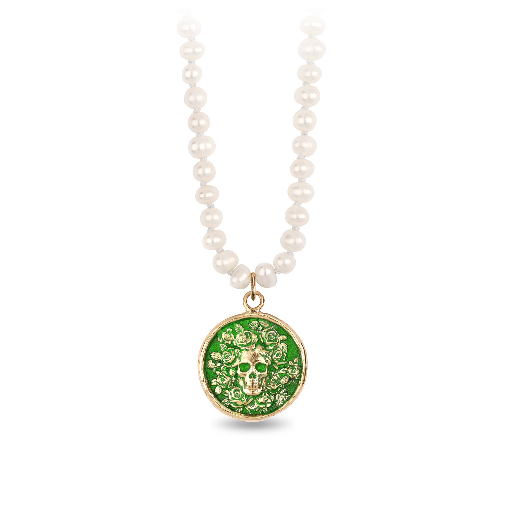 Live Every Moment 14K Gold Talisman on Knotted Freshwater Pearl Necklace - True Colors