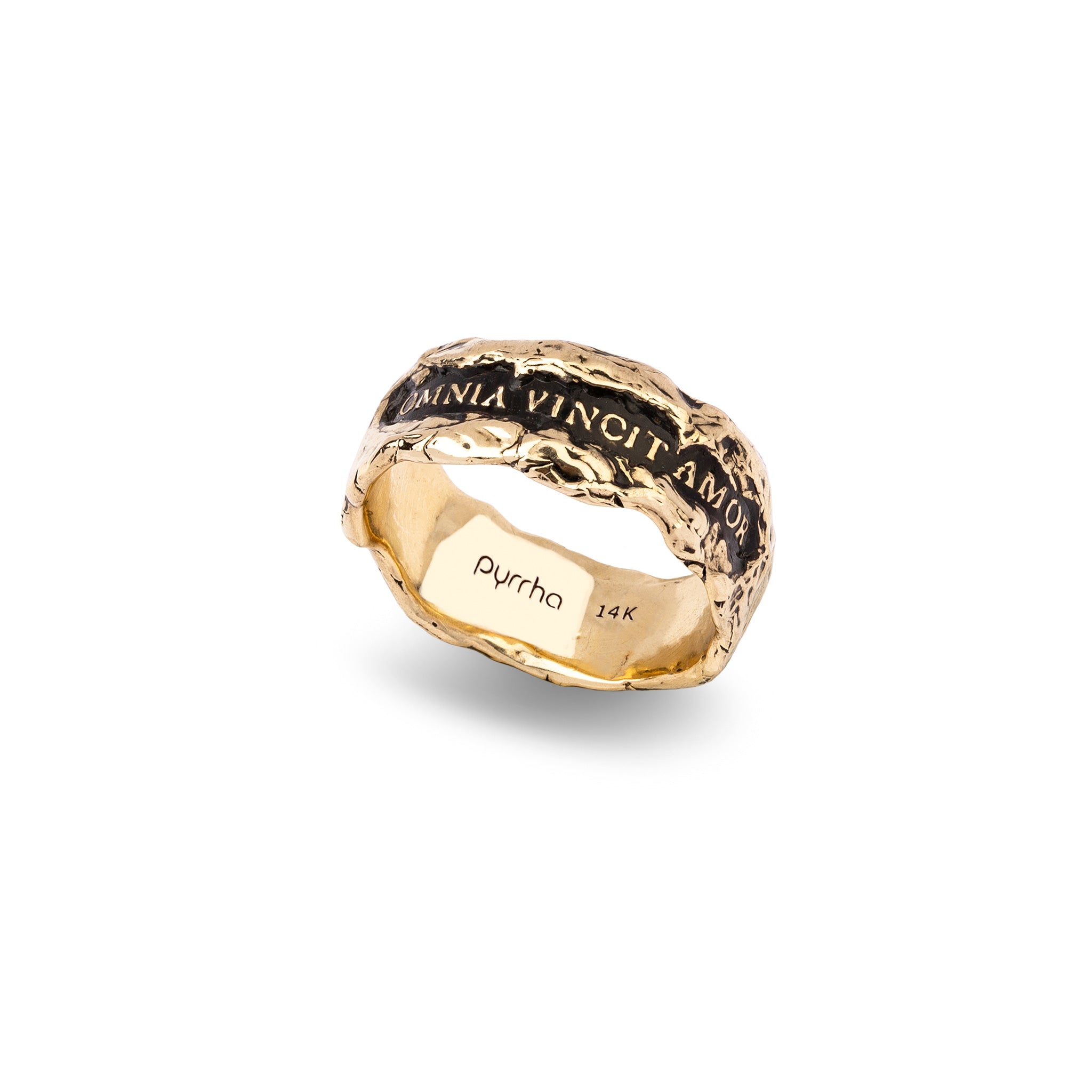 Love Conquers All Wide 14K Gold Textured Band Ring