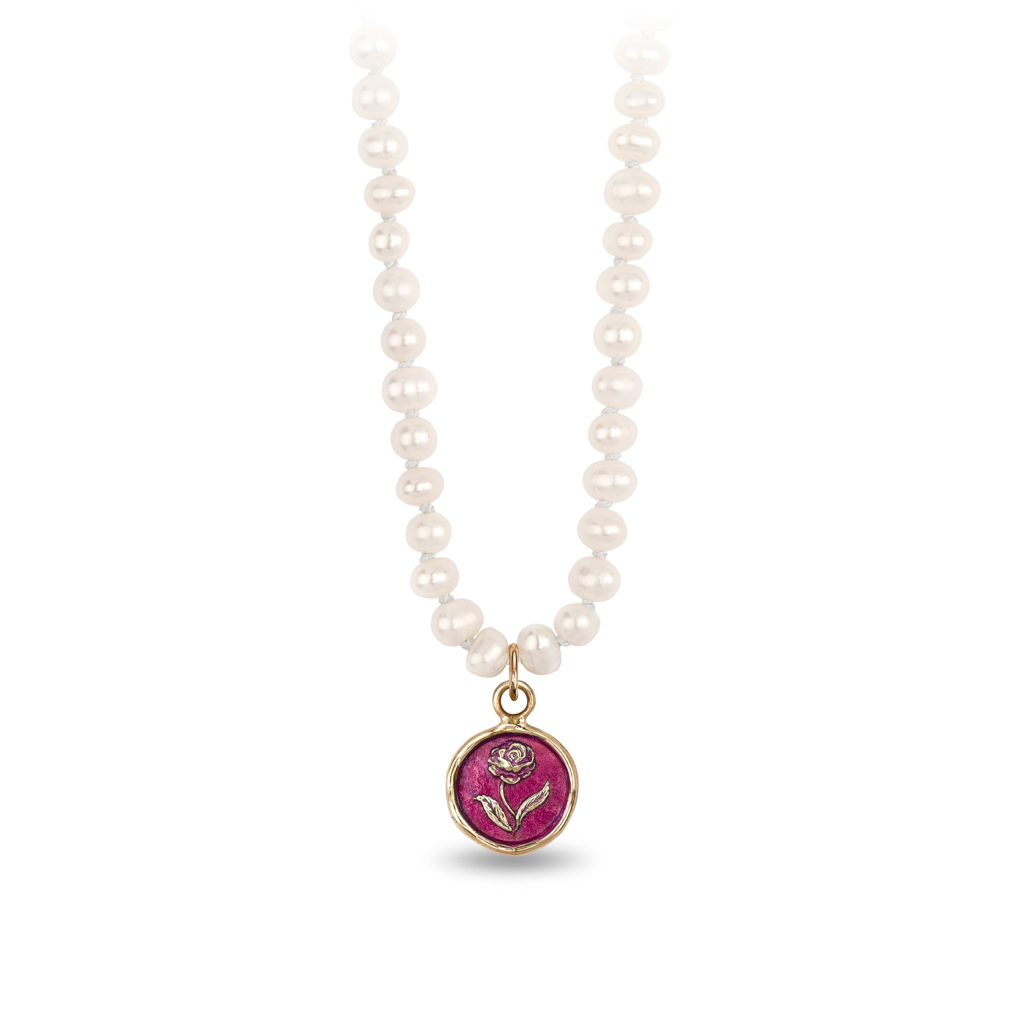 Rose 14K Gold Talisman on Knotted Freshwater Pearl Necklace - True Colors