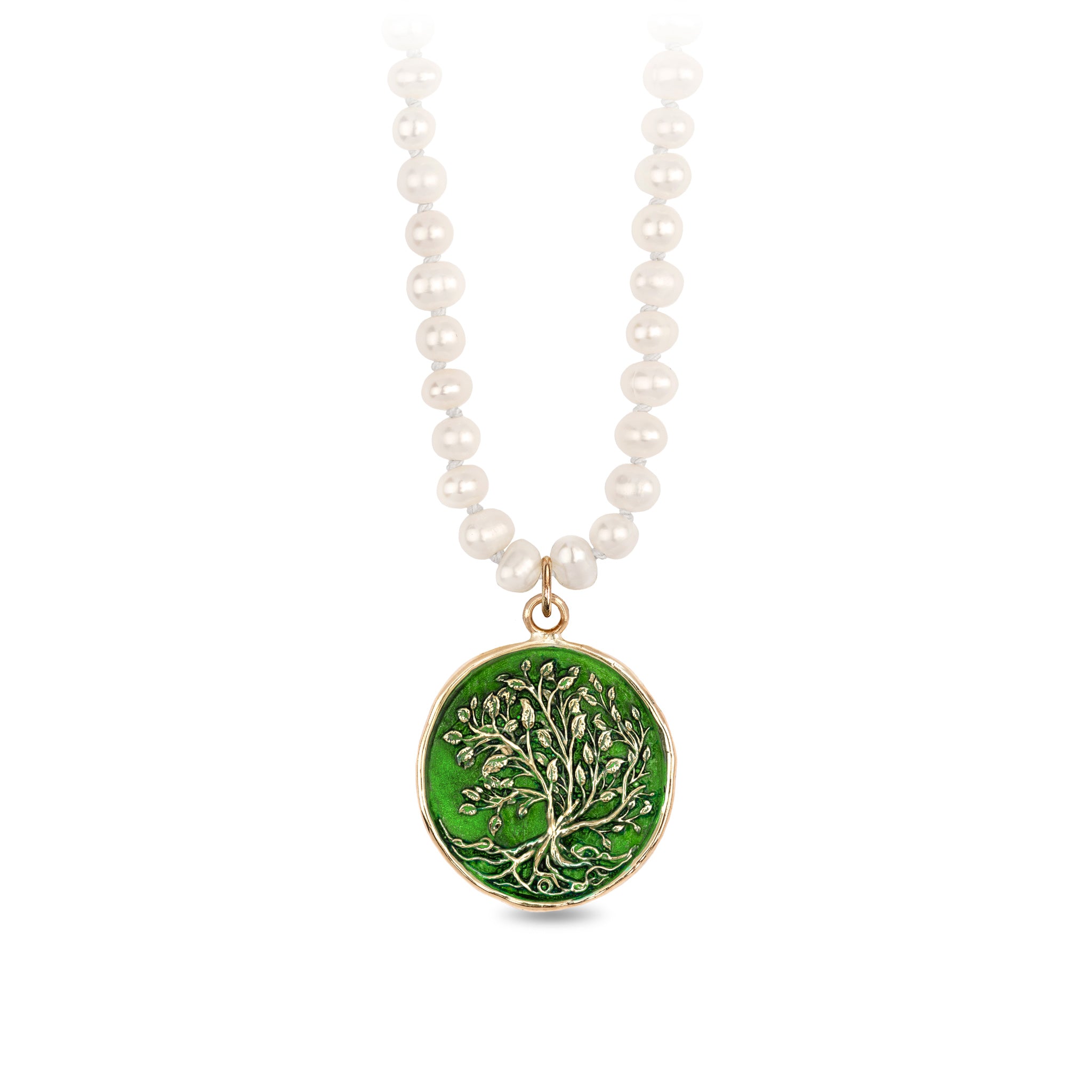 Tree of Life 14K Gold Talisman on Knotted Freshwater Pearl Necklace - True Colors