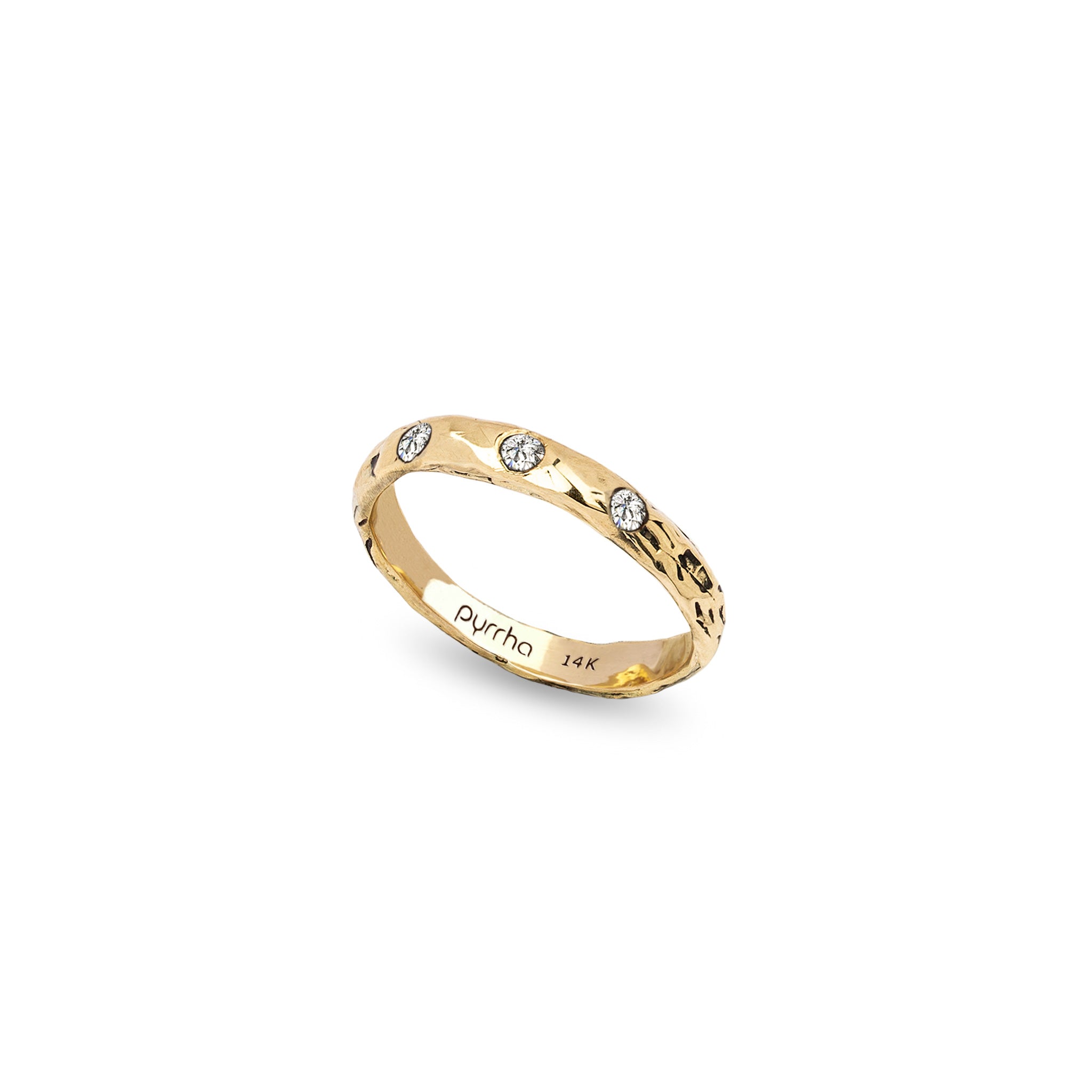 Triple Stone Set 14K Gold Narrow Band Ring