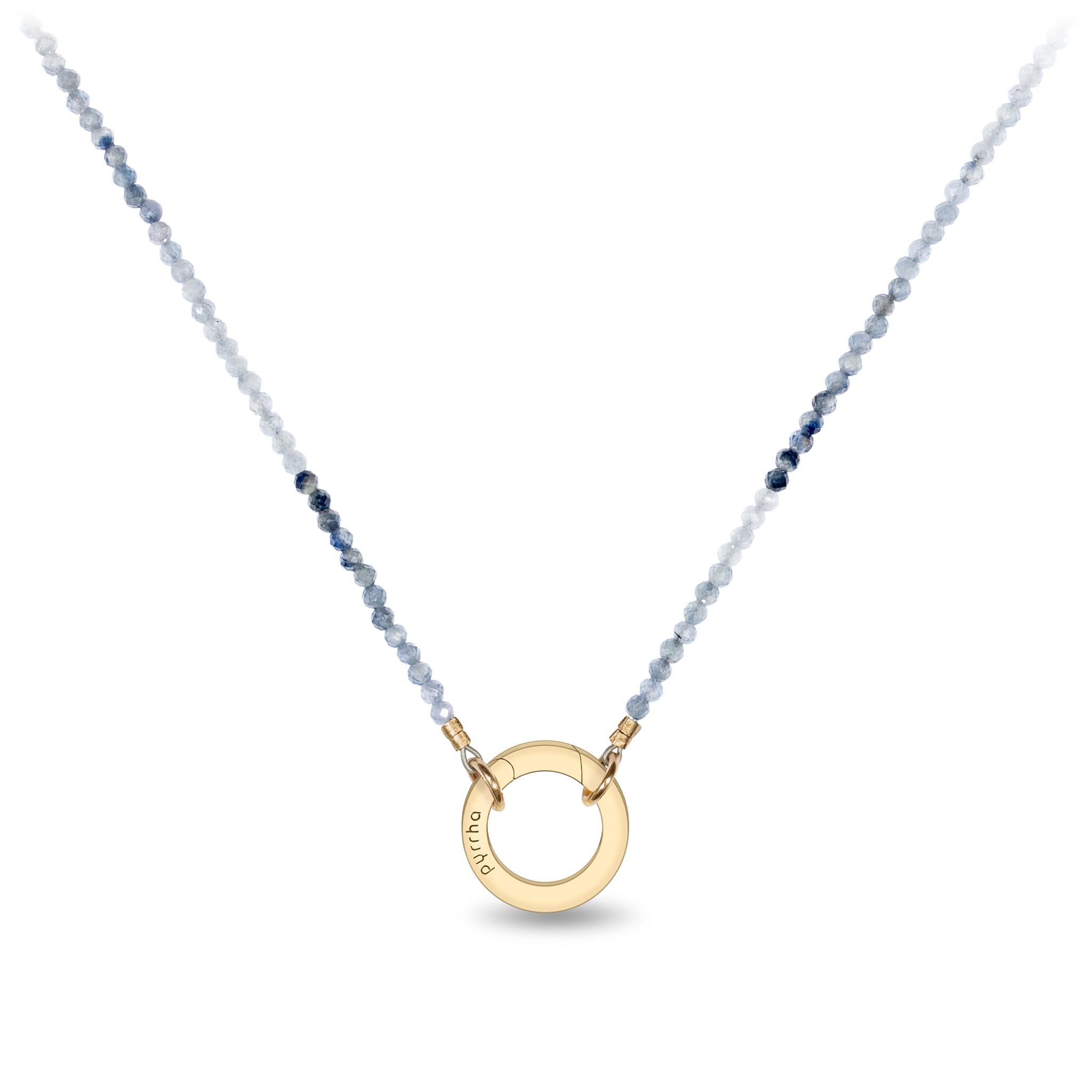 Variegated Teal Sapphire 14K Gold Faceted Stone Choker with Talisman Clip