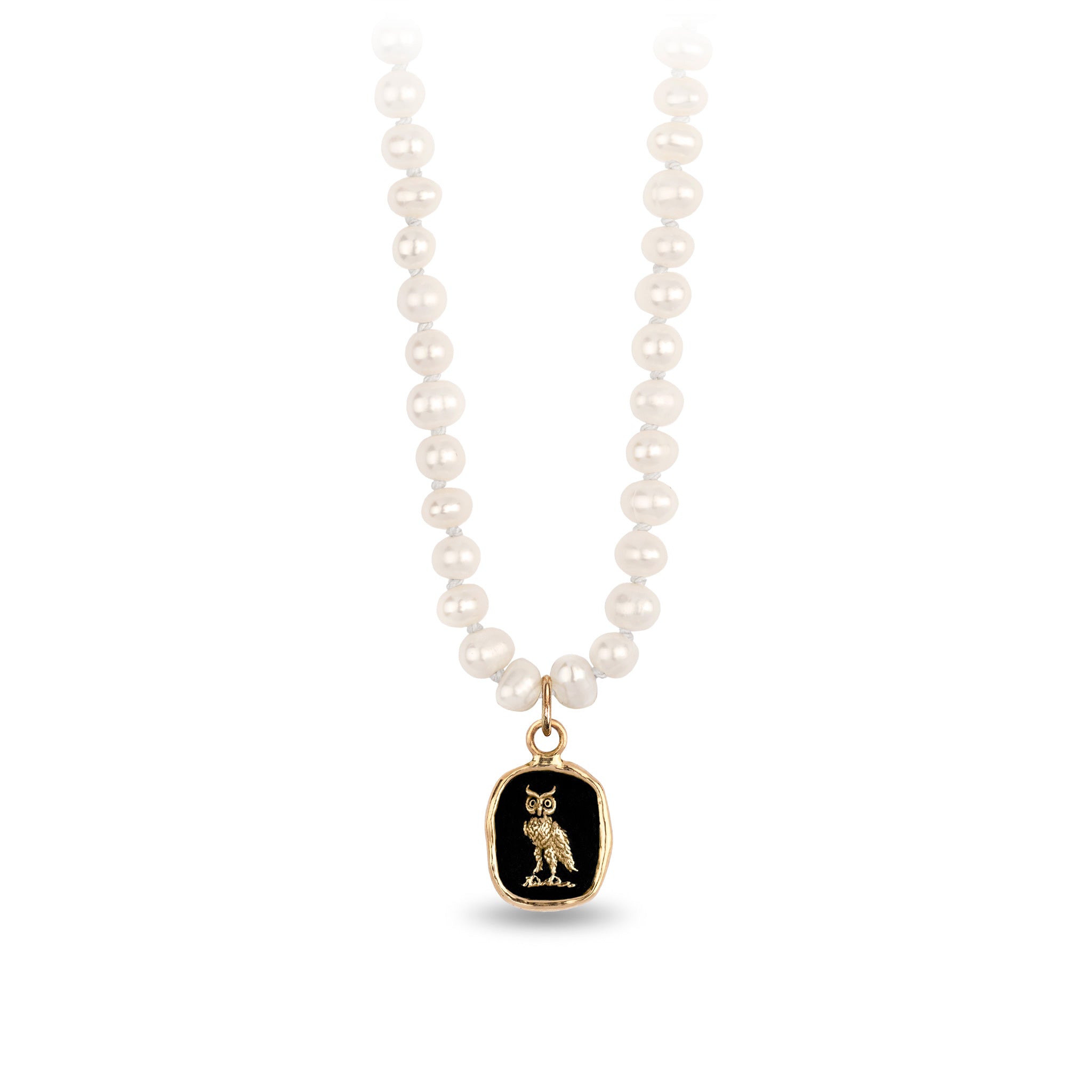 Watch Over Me 14K Gold Talisman on Knotted Freshwater Pearl Necklace