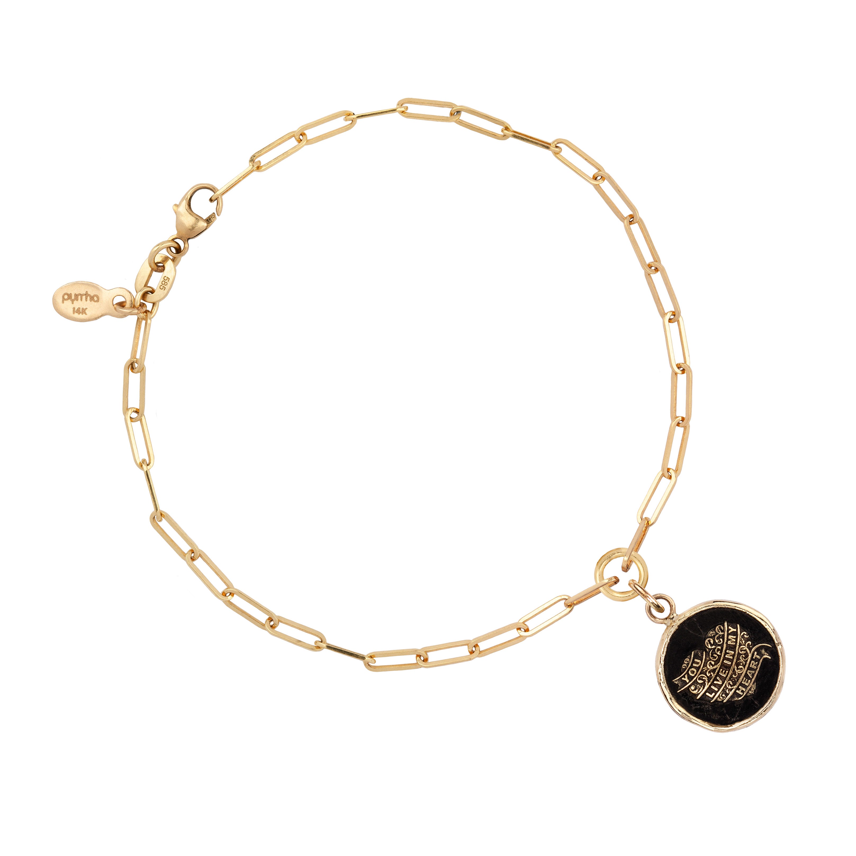 You Live in My Heart 14K Gold Long Link Paperclip Chain Bracelet
