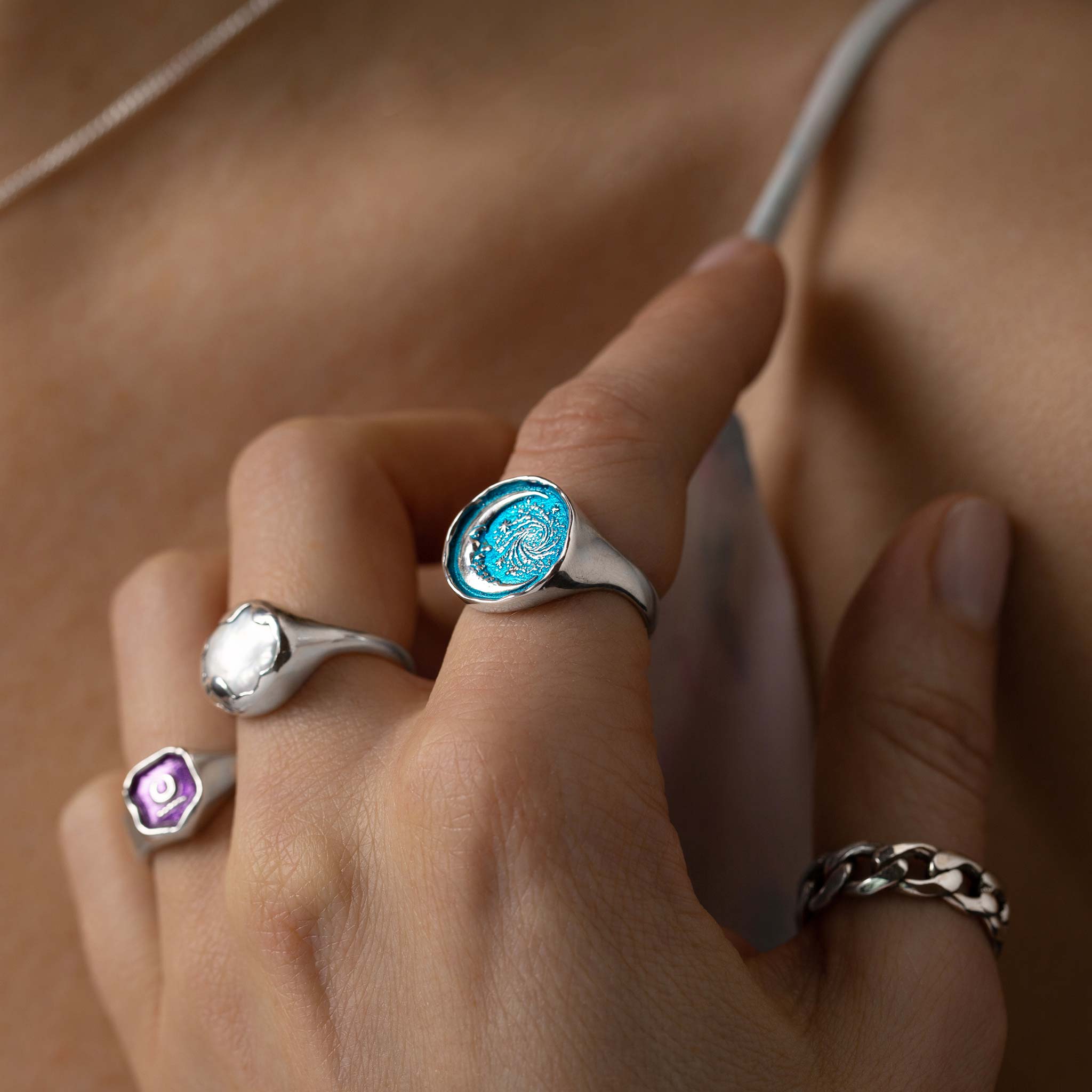Live Every Moment Signet Ring - Capri Blue