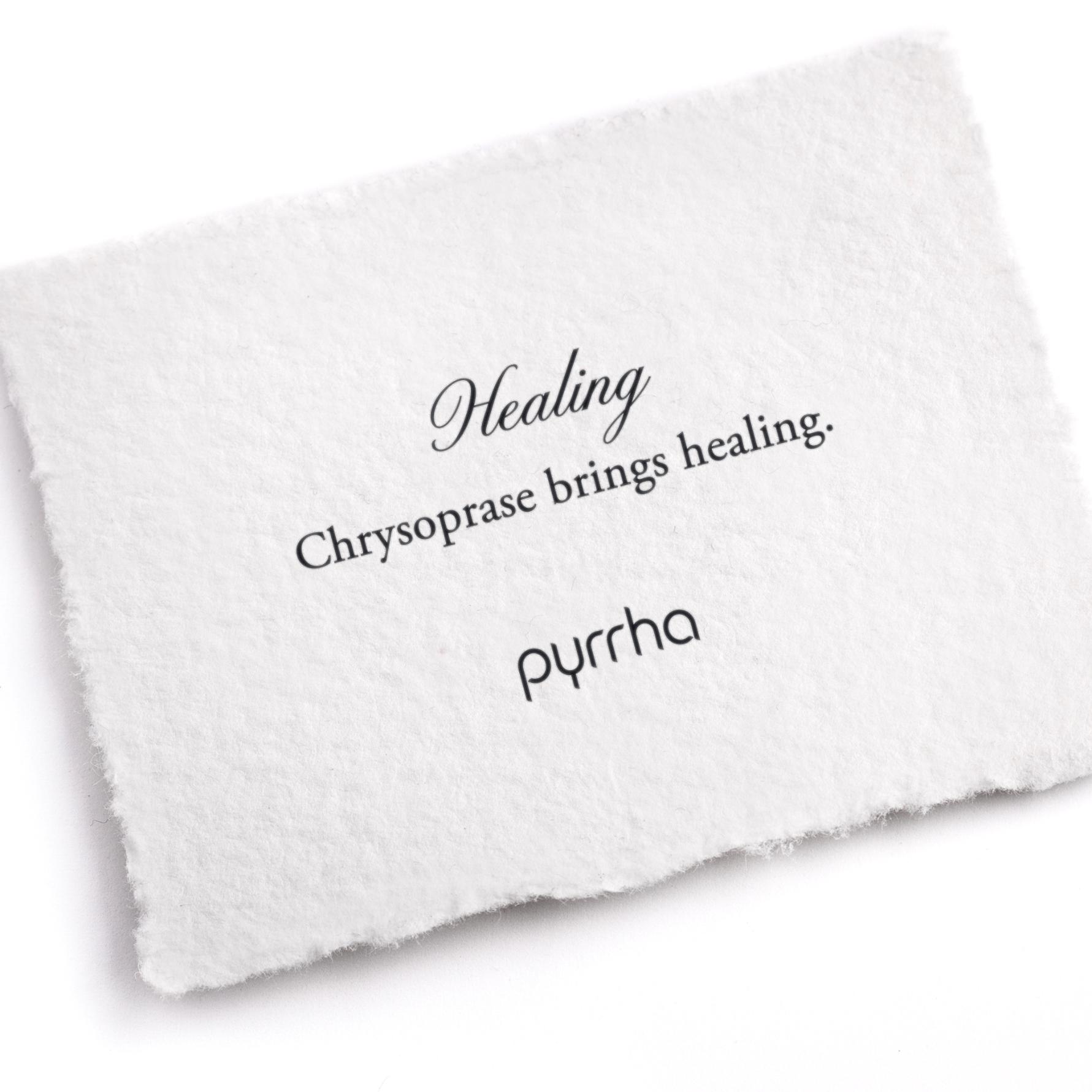 A hand-torn, letterpress printed card describing the meaning for Pyrrha's Healing Attraction Charm