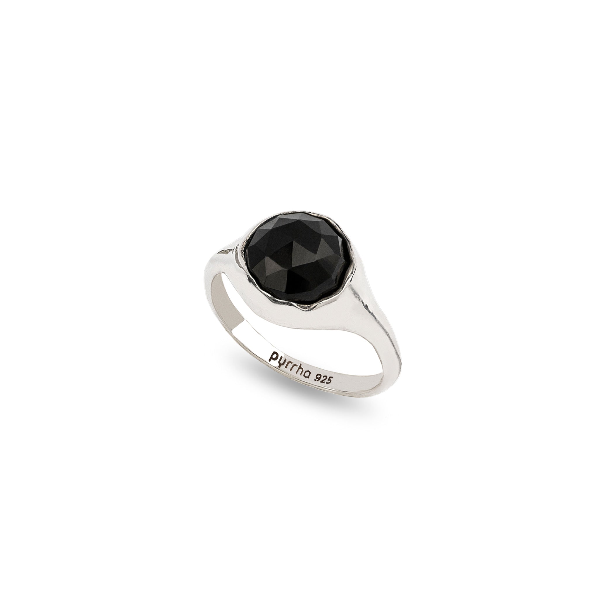 Black Onyx Large Faceted Stone Set Signet Ring