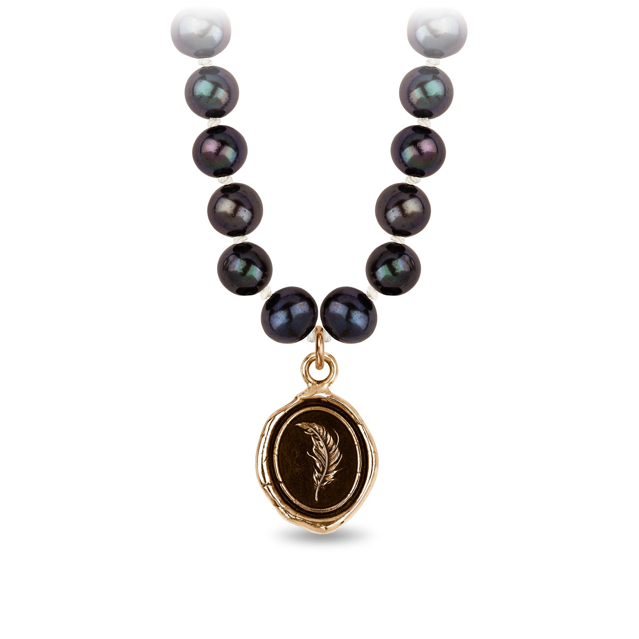 Feather Freshwater Pearl Necklace - Peacock Black