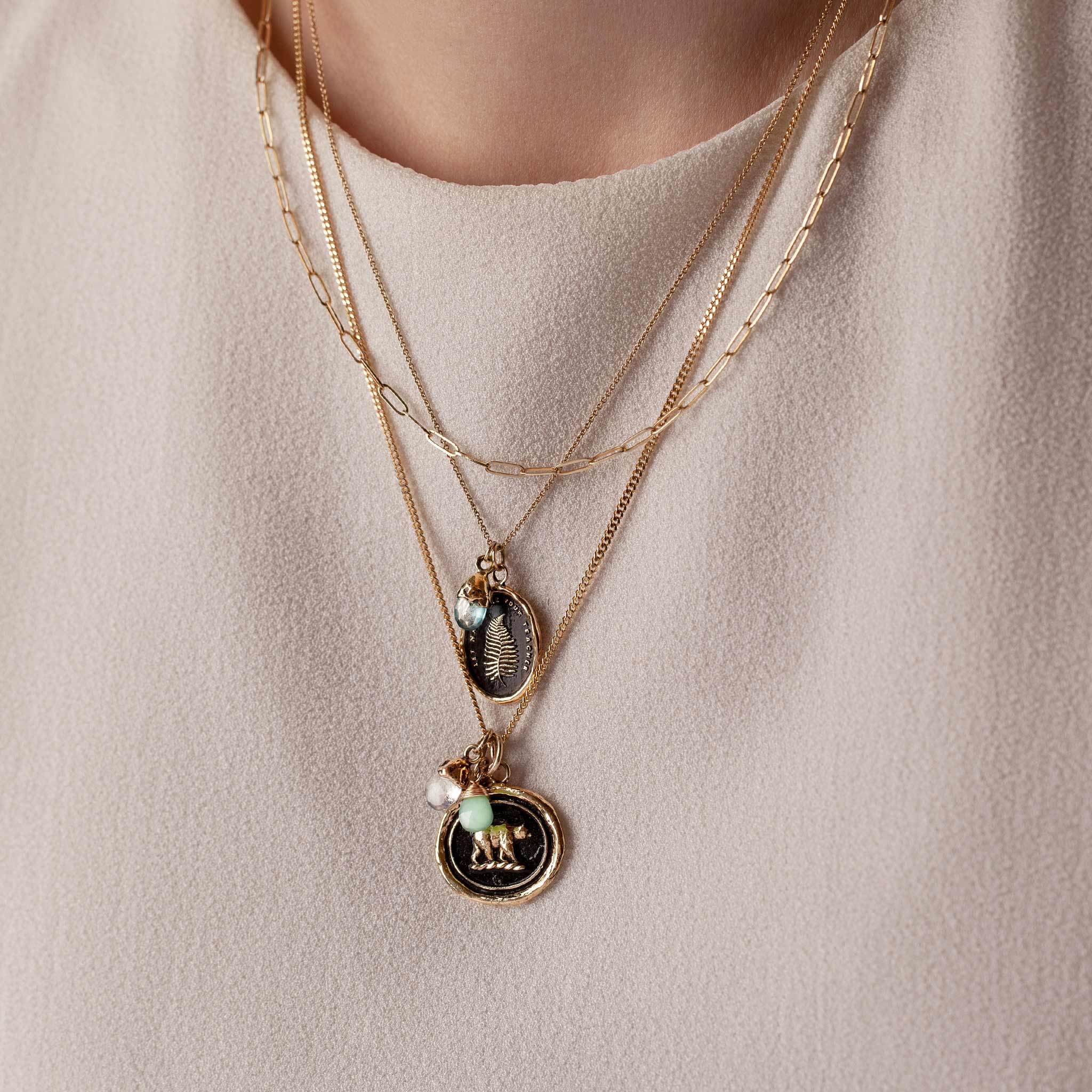 14K Gold Long Link Paperclip Chain with Talisman Clip