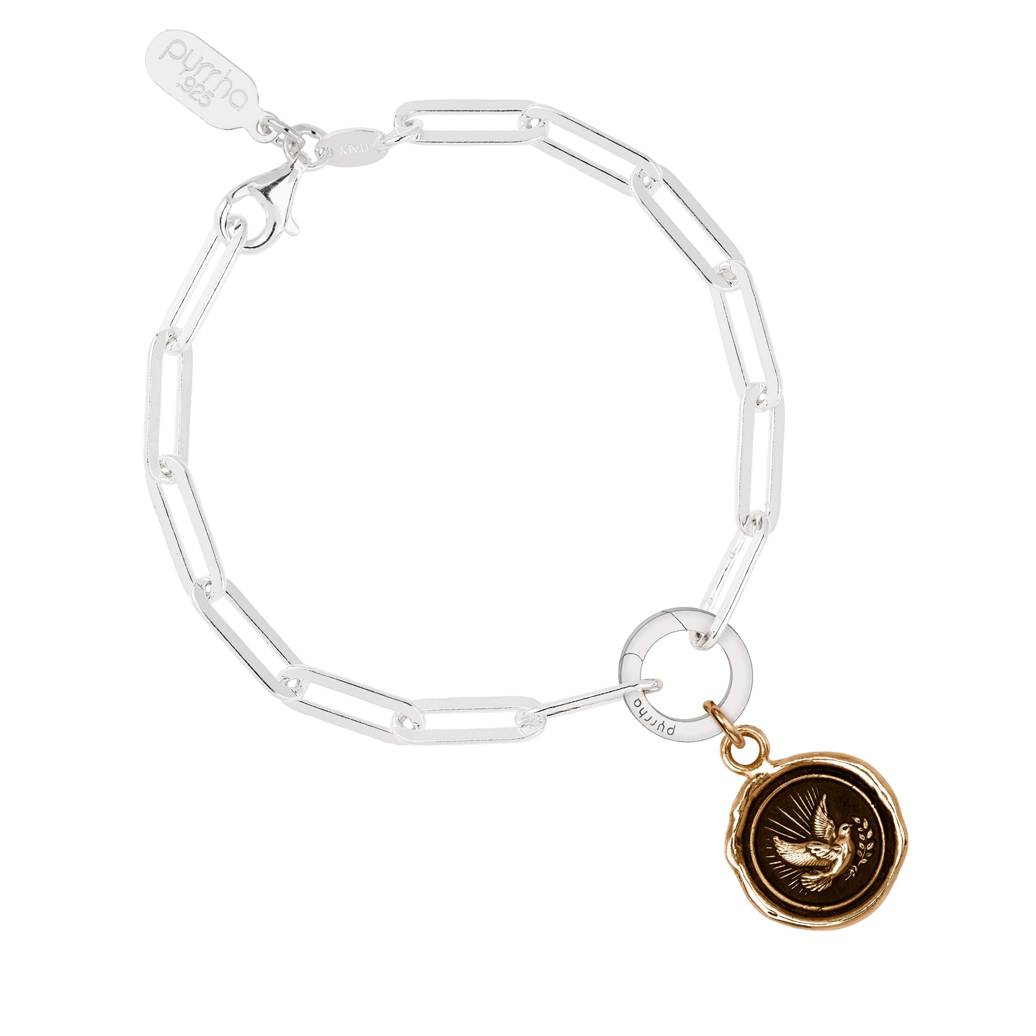 Peace Dove Paperclip Chain Bracelet