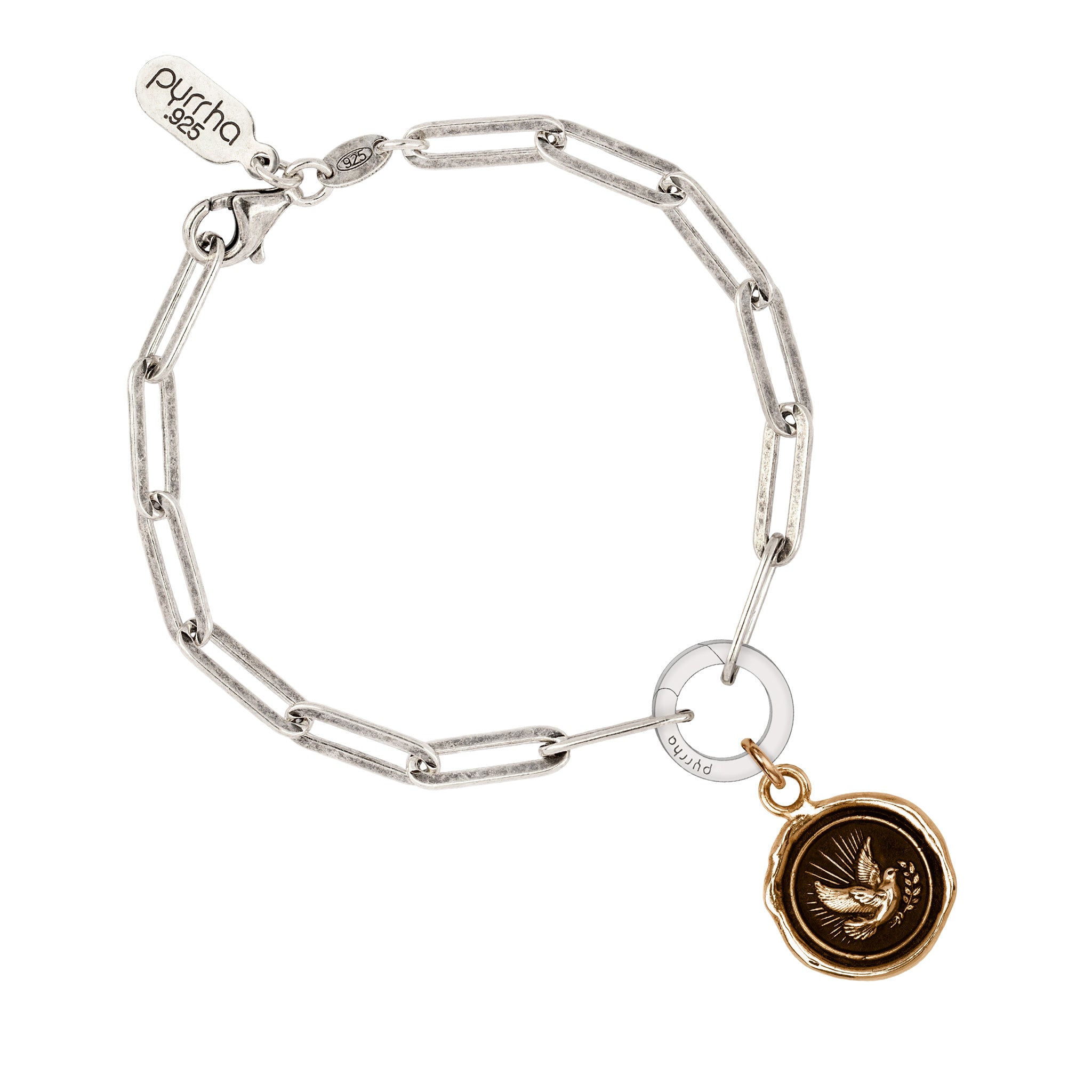 Peace Dove Paperclip Chain Bracelet
