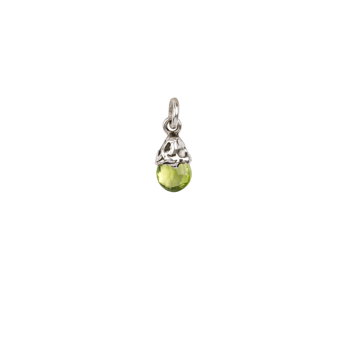 A sterling silver attraction charm capped with a peridot stone.