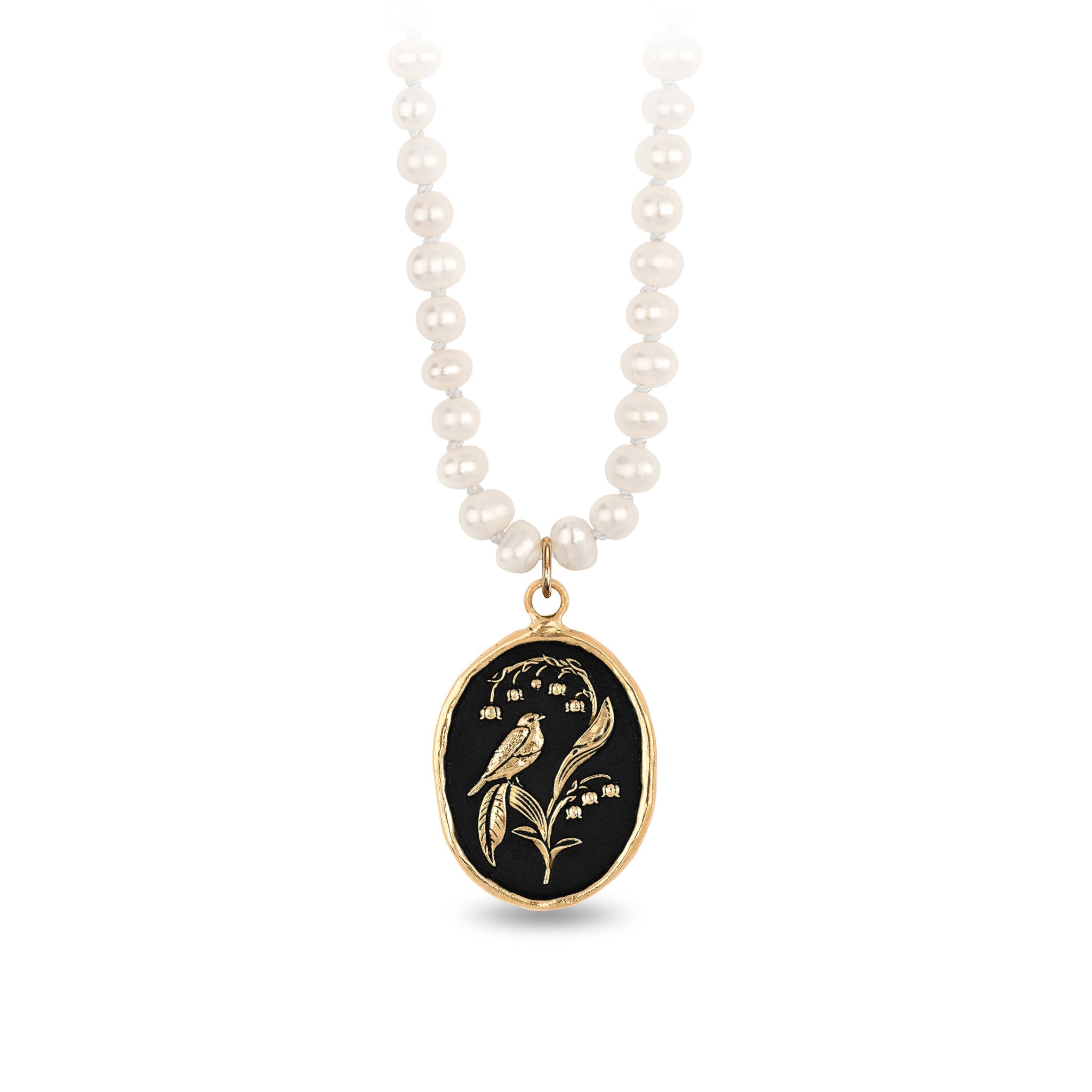 Return to Happiness 14K Gold Talisman on Knotted Freshwater Pearl Necklace